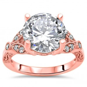 Rose Gold Moissanite and 1/6ct TDW Diamond Engagement Ring - Handcrafted By Name My Rings™