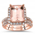 Rose Gold Morganite and 1 1/5ct TDW White Diamond Bridal Set - Handcrafted By Name My Rings™