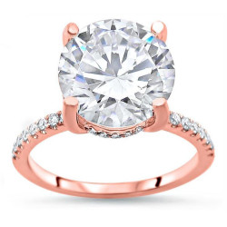 Rose Gold Round Moissanite and 1/3ct TDW Diamond Halo Engagement Ring - Handcrafted By Name My Rings™