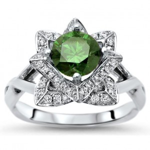 White Gold 1 1/ 6ct TDW Green Diamond Lotus Flower Engagement Ring - Handcrafted By Name My Rings™