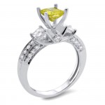 White Gold 1 1/2ct Radiant Fancy Yellow and White Three-stone Diamond Ring - Handcrafted By Name My Rings™