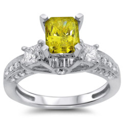 White Gold 1 1/2ct Radiant Fancy Yellow and White Three-stone Diamond Ring - Handcrafted By Name My Rings™