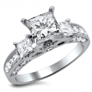 White Gold 1 1/2ct TDW 3-stone Princess Cut Diamond Engagement Ring - Handcrafted By Name My Rings™