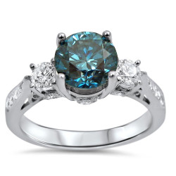White Gold 1 1/2ct TDW Blue Diamond 3-stone Engagement Ring - Handcrafted By Name My Rings™
