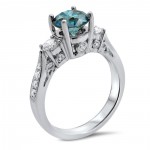 White Gold 1 1/2ct TDW Blue Diamond 3-stone Engagement Ring - Handcrafted By Name My Rings™