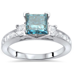 White Gold 1 1/2ct TDW Blue Diamond 3-stone Engagement Ring - Handcrafted By Name My Rings™