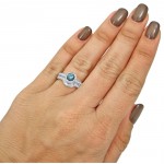 White Gold 1 1/2ct TDW Blue Round Diamond Engagement Ring Bridal Set - Handcrafted By Name My Rings™