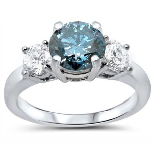 White Gold 1 1/2ct TDW Blue and White 3-stone Engagement Ring - Handcrafted By Name My Rings™