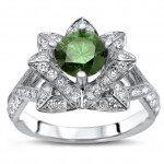 White Gold 1 1/2ct TDW Green Diamond Lotus Flower Engagement Ring - Handcrafted By Name My Rings™