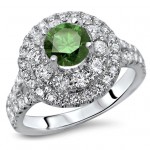 White Gold 1 1/2ct TDW Green and White Diamond Engagement Ring - Handcrafted By Name My Rings™