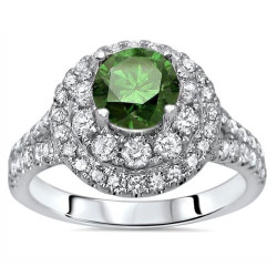 White Gold 1 1/2ct TDW Green and White Diamond Engagement Ring - Handcrafted By Name My Rings™