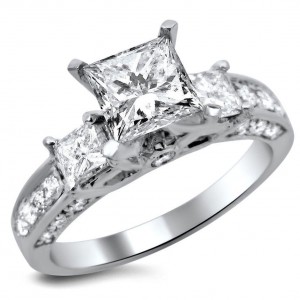 White Gold 1 1/2ct TDW Princess-cut Diamond 3-stone Engagement Ring - Handcrafted By Name My Rings™