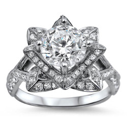 White Gold 1 1/2ct TDW Round-cut Diamond Lotus Flower Engagement Ring - Handcrafted By Name My Rings™