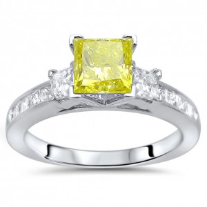 White Gold 1 1/2ct TDW Yellow Princess-cut Diamond 3-stone Engagement Ring - Handcrafted By Name My Rings™