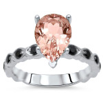 White Gold 1 1/2ct TGW Morganite and 1/3ct TDW Black Diamond Engagement Ring - Handcrafted By Name My Rings™