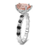 White Gold 1 1/2ct TGW Morganite and 1/3ct TDW Black Diamond Engagement Ring - Handcrafted By Name My Rings™