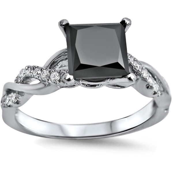 White Gold 1 1/3ct TDW Black Princess-cut Diamond Engagement Ring - Handcrafted By Name My Rings™