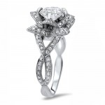White Gold 1 1/3ct TGW Round Moissanite Lotus Flower and 3/4ct TDW Diamond Engagement Ring - Handcrafted By Name My Rings™