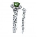 White Gold 1 1/4ct TDW Green Round Diamond Engagement Ring Bridal Set - Handcrafted By Name My Rings™