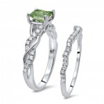 White Gold 1 1/5ct TDW Green Princess Cut Diamond Engagement Ring Bridal Set - Handcrafted By Name My Rings™