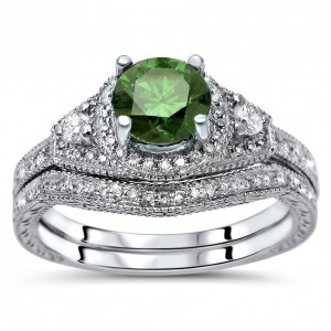 White Gold 1 1/6ct TDW Green and White Diamond Bridal Set - Handcrafted By Name My Rings™