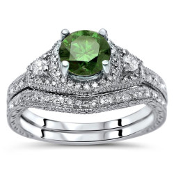 White Gold 1 1/6ct TDW Green and White Diamond Bridal Set - Handcrafted By Name My Rings™