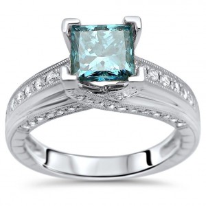 White Gold 1 2/5ct TDW Blue Princess-cut Diamond Engagement Ring - Handcrafted By Name My Rings™