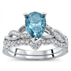 White Gold 1 2/5ct TDW Blue and White Diamond Bridal Set - Handcrafted By Name My Rings™