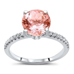 White Gold 1 2/5ct TGW Round-cut Morganite Diamond Engagement Ring - Handcrafted By Name My Rings™