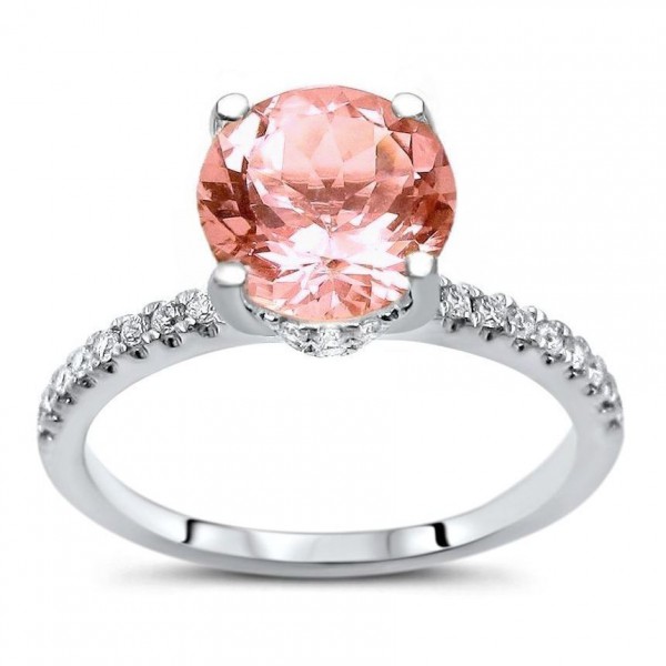 White Gold 1 2/5ct TGW Round-cut Morganite Diamond Engagement Ring - Handcrafted By Name My Rings™