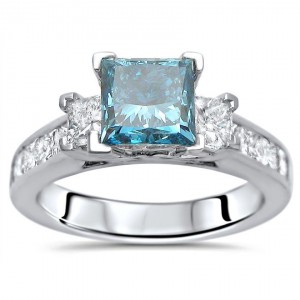 White Gold 1 3/4ct TDW Blue Princess-cut 3-stone Diamond Engagement Ring - Handcrafted By Name My Rings™