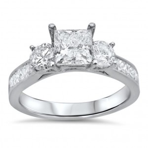 White Gold 1 3/4ct TDW Princess Cut Diamond Clarity Enhanced 3 Stone Engagement Ring - Handcrafted By Name My Rings™