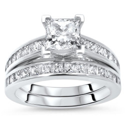 White Gold 1 3/4ct TDW Princess Cut Diamond Enhanced Engagement Ring Bridal Set - Handcrafted By Name My Rings™