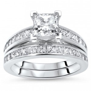 White Gold 1 3/4ct TDW Princess Cut Diamond Enhanced Engagement Ring Bridal Set - Handcrafted By Name My Rings™
