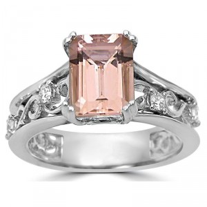 White Gold 1 3/4ct TGW Emerald-cut Morganite and 1/6ct TDW Diamond Engagement Ring - Handcrafted By Name My Rings™