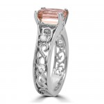 White Gold 1 3/4ct TGW Emerald-cut Morganite and 1/6ct TDW Diamond Engagement Ring - Handcrafted By Name My Rings™