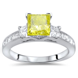White Gold 1 3/4ct Yellow Princess-cut Diamond 3-stone Engagement Ring - Handcrafted By Name My Rings™