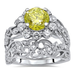 White Gold 1 3/4ct Yellow Round Diamond Engagement Ring Bridal Set White Gold - Handcrafted By Name My Rings™