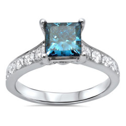 White Gold 1 3/5 CT Blue Princess-cut Diamond Engagement Ring - Handcrafted By Name My Rings™