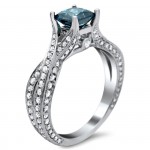White Gold 1 3/5 ct TDW Princess-cut Blue and Round White Diamond Engagement Ring - Handcrafted By Name My Rings™