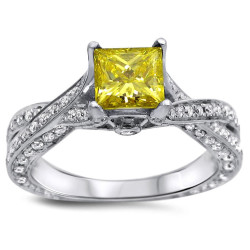 White Gold 1 3/5ct TDW Canary Yellow Princess Cut Diamond Engagement Ring - Handcrafted By Name My Rings™