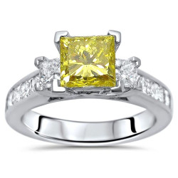 White Gold 1 4/5ct TDW Canary Yellow Princess-cut 3-stone Diamond Engagement Ring - Handcrafted By Name My Rings™