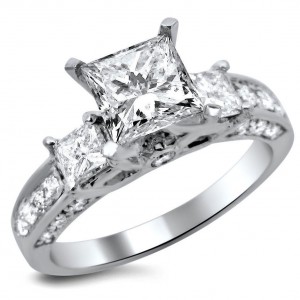 White Gold 1 7/10ct TDW 3-stone Princess-cut Diamond Engagement Ring - Handcrafted By Name My Rings™