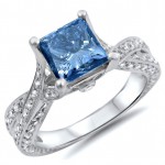 White Gold 1 7/8ct TDW Blue Princess-cut Diamond Ring - Handcrafted By Name My Rings™