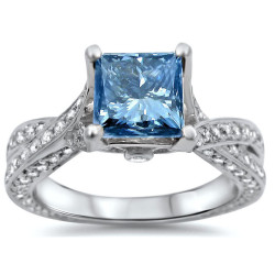 White Gold 1 7/8ct TDW Blue Princess-cut Diamond Ring - Handcrafted By Name My Rings™