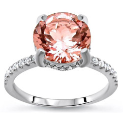 White Gold 1 9/10ct TGW Round-cut Morganite and Diamond Engagement Ring - Handcrafted By Name My Rings™