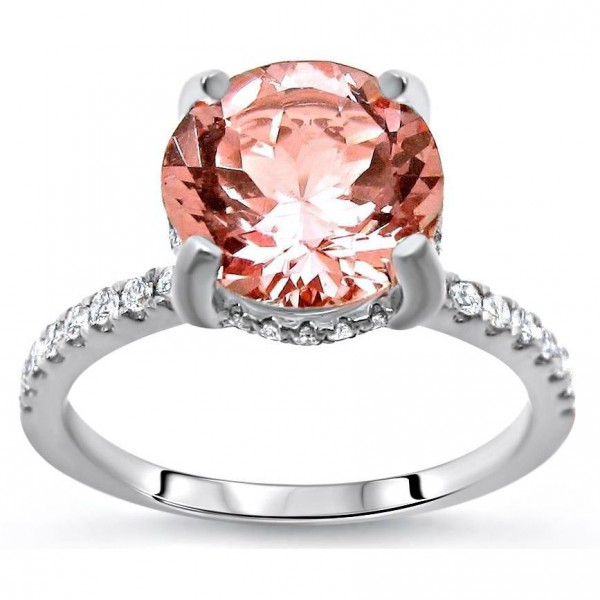 White Gold 1 9/10ct TGW Round-cut Morganite and Diamond Engagement Ring - Handcrafted By Name My Rings™