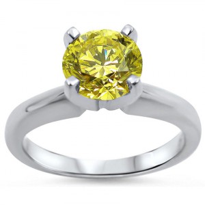 White Gold 1ct Round Yellow Canary Diamond Solitaire Engagement Ring - Handcrafted By Name My Rings™