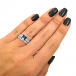 White Gold 1ct TDW Diamond Princess-cut Sapphire Ring Set - Handcrafted By Name My Rings™
