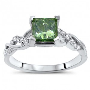 White Gold 1ct TDW Green Princess Cut Diamond Engagement Ring - Handcrafted By Name My Rings™